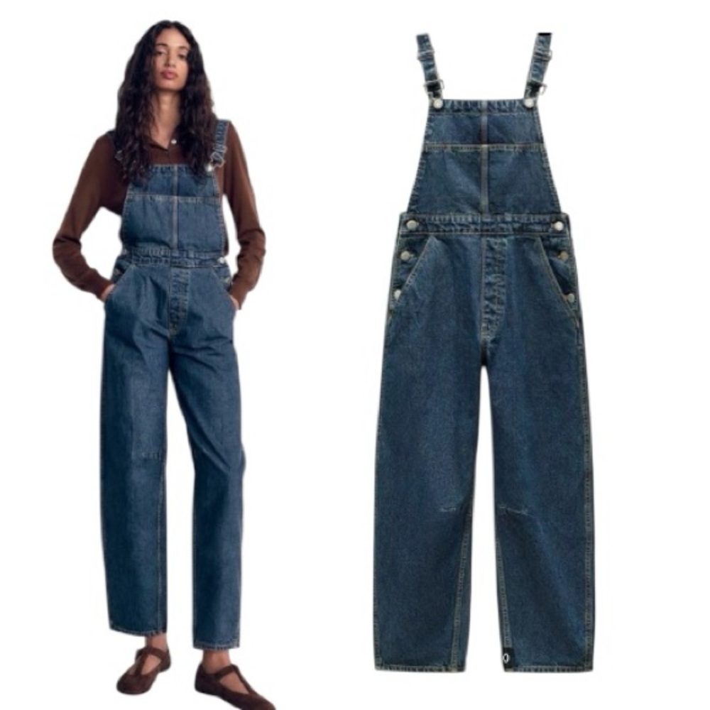 ZARA Baggy Denim Overalls with Adjustable Straps size large